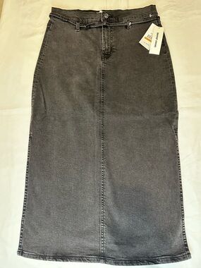 DKNY Gray High-Rise Midi Denim Skirt